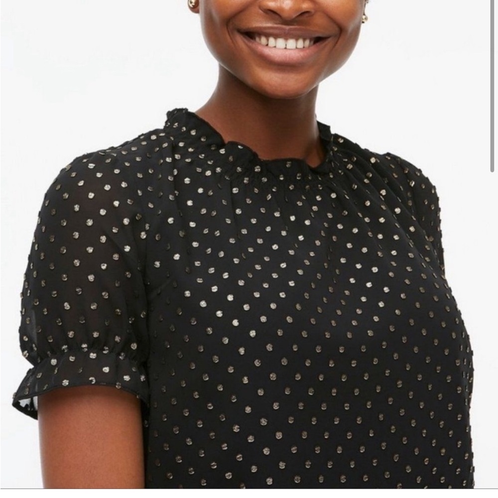 J. Crew Black and Gold Puff Sleeve Blouse with Peter Pan Collar - Picture 3 of 5